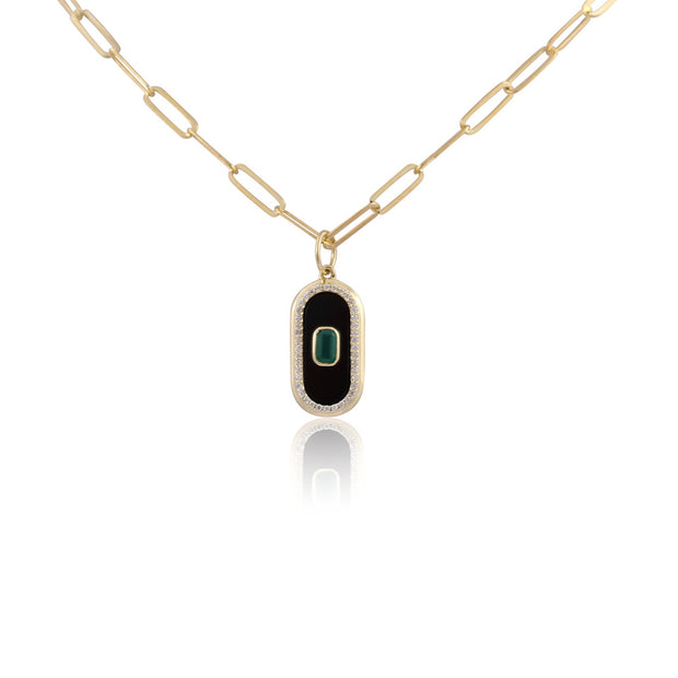 RACHEL REINHARDT Onyx & Green Mini Dog Tag Pendant