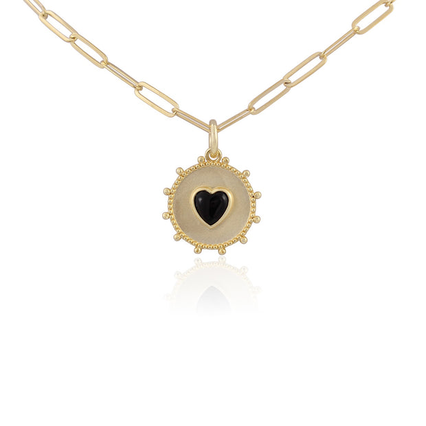 RACHEL REINHARDT Onyx Heart Gold Coin Pendant