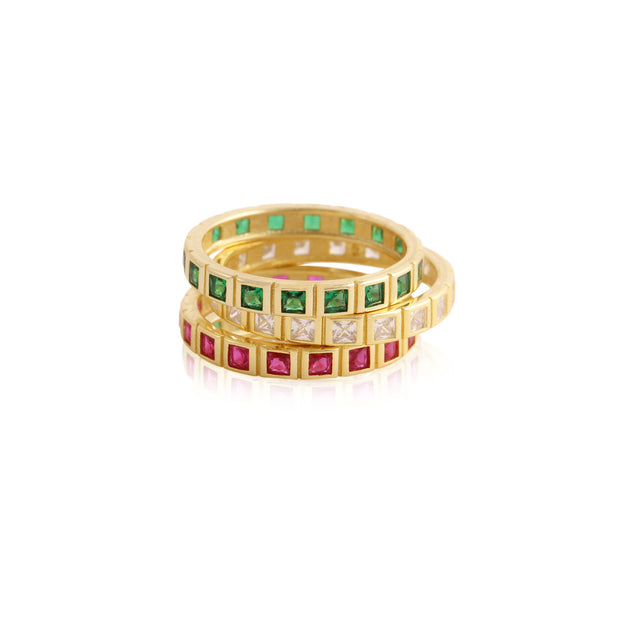 CZ Square Channel Set Stacking Ring in Yellow Gold