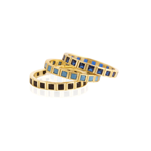 Turquoise Square Channel Set Stacking Ring in Yellow Gold