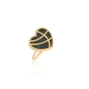 Large Green Stripe Heart with Ribbed Overlay Ring