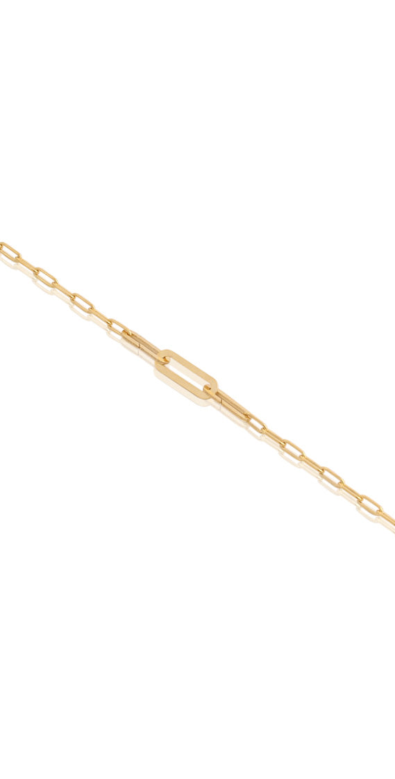 Graduating Center Polished Delicate Paperclip Bracelet in Yellow Gold