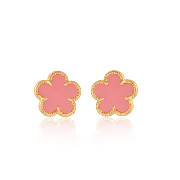 Yellow Gold Pink Clover Stud