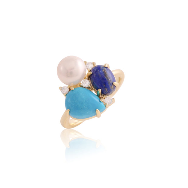 Lapis, Turquoise & Pearl Ring