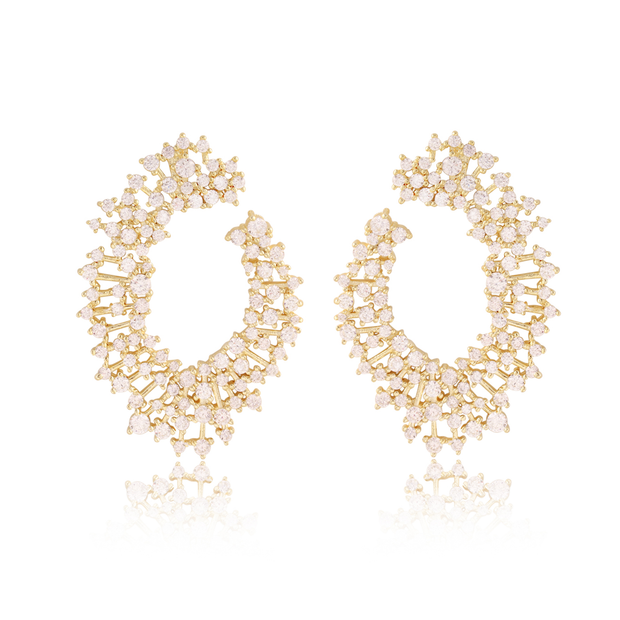 CZ Web Design Statement "J" Earrings in Yellow Gold