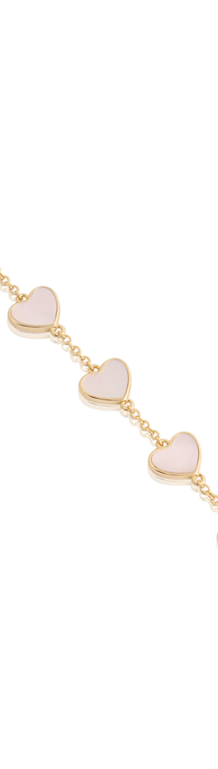 Sweet Six Mother of Pearl Station Hearts Bracelet in Yellow Gold