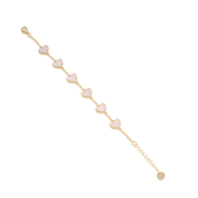 Sweet Six Mother of Pearl Station Hearts Bracelet in Yellow Gold