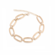 Elongated Oval Matte CZ Connector Linked Bracelet