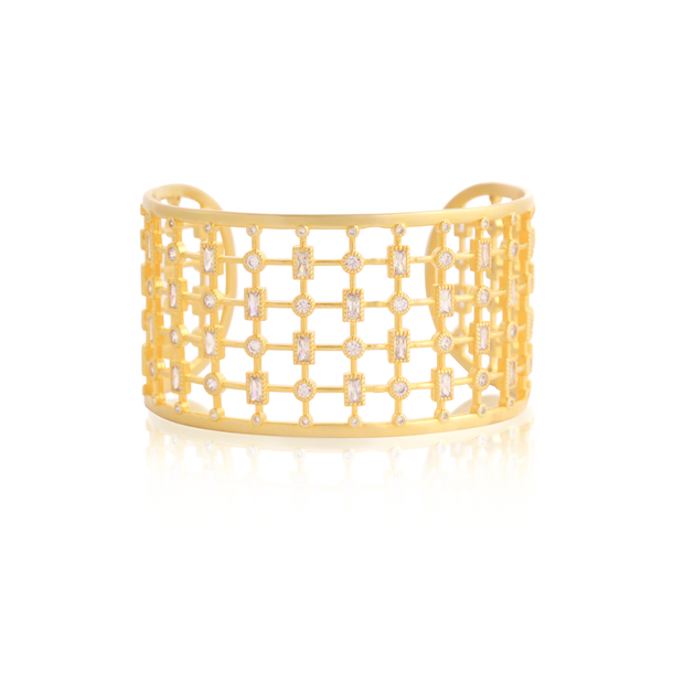 Square & Round CZ Lace Cuff in Yellow Gold