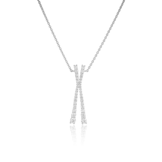 Graduating CZ "X" Tassel Necklace in White Gold