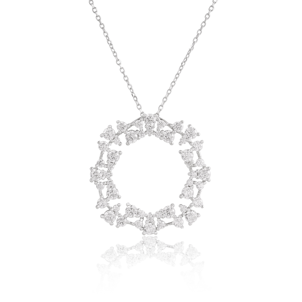 Open Small Cluster Style Round Pendant in White Gold