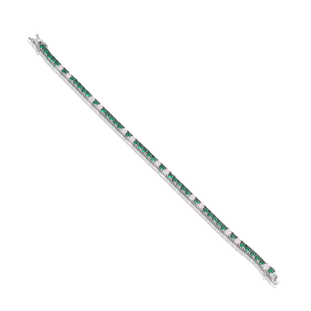 Emerald CZ Design Interval Tennis Bracelet in White Gold
