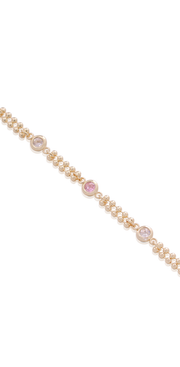 Pink & CZ Bezel Beaded Chain Bracelet