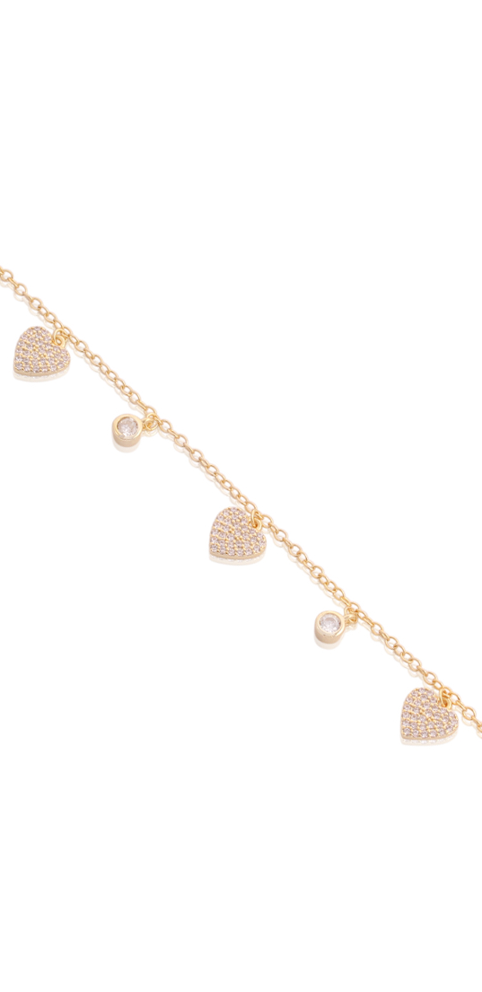 CZ Pave Hearts & Bezel CZ Charm Bracelet