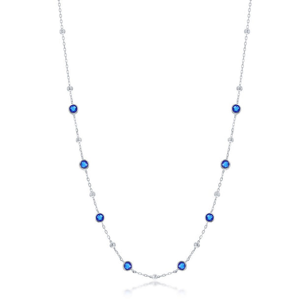 Bezel-Set Sapphire CZ & Bead Station Necklace