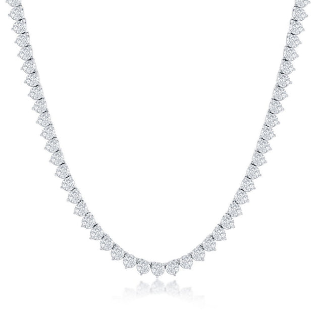 Three Prong 5mm CZ Tennis Necklace in White Gold