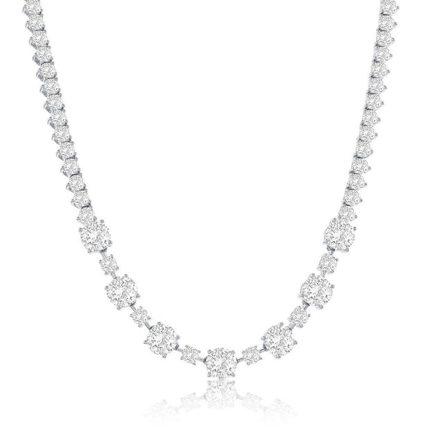 Alternating CZ Center Tennis Necklace in White Gold
