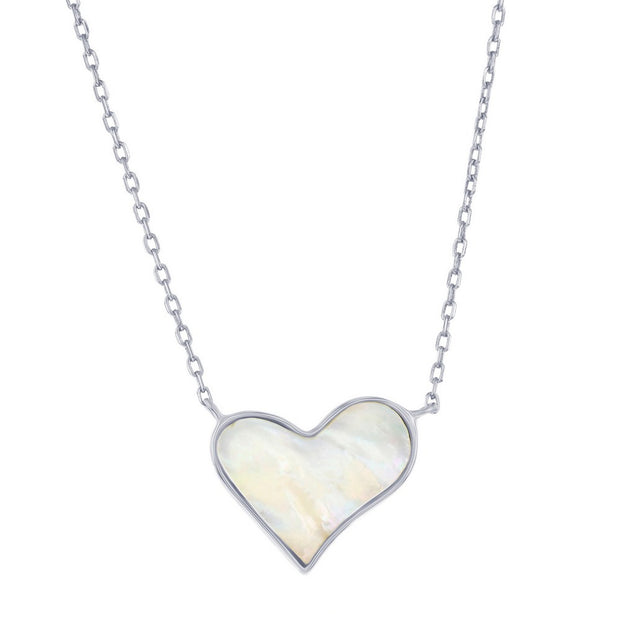 Mother of Pearl Freestyle Heart Pendant in White Gold