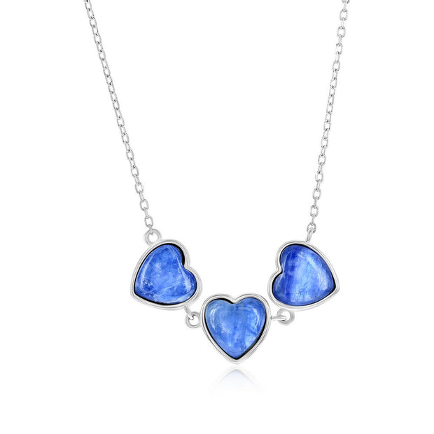 Triple Kyanite Heart Necklace in White Gold