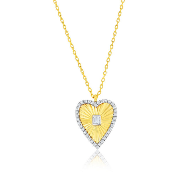 Diamond-Cut Heart Cz Necklace in Yellow Gold