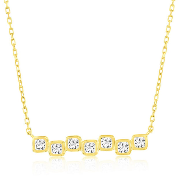 Square Bezel-Set Cz Bar Necklace in Yellow Gold