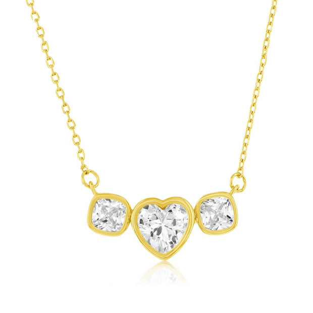 Heart & Square Bezel-Set Cz Necklace in Yellow Gold