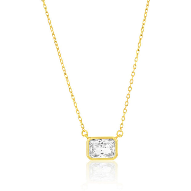 Rectangle Bezel-Set Cz Necklace in Yellow Gold