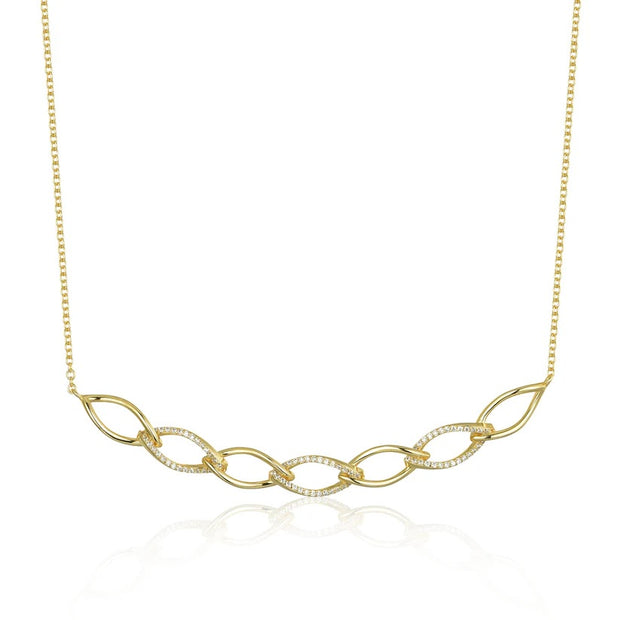 Twisted Bar With CZ Necklace in Yellow Gold