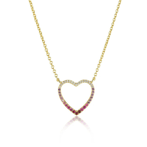 Ombre Open Heart Necklace in Pink