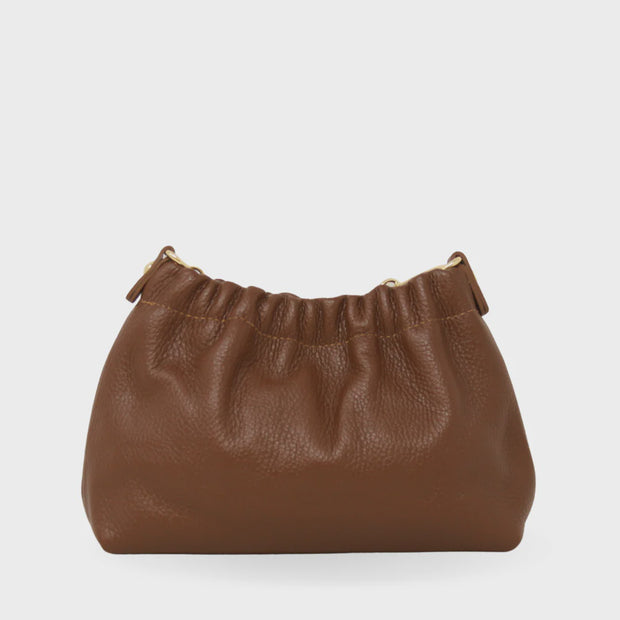 Leather Pleated Pouch Scarf Chain Bag in Chocolate
