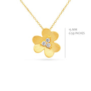 Brushed Three Petal CZ Flower Pendant  in Yellow Gold