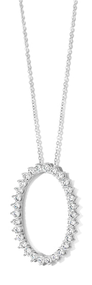 Three Prong Open Oval CZ Pendant in White Gold