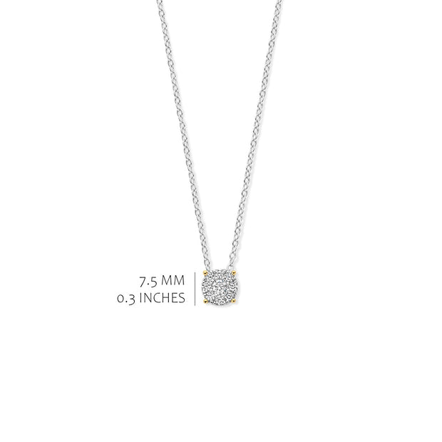 Cluster CZ Solitaire Pendant with Yellow Gold Prongs