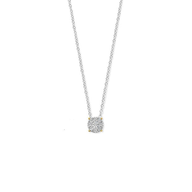 Cluster CZ Solitaire Pendant with Yellow Gold Prongs