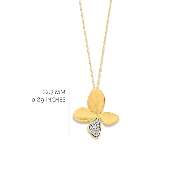 Brushed & CZ Floral Pendant in Yellow Gold