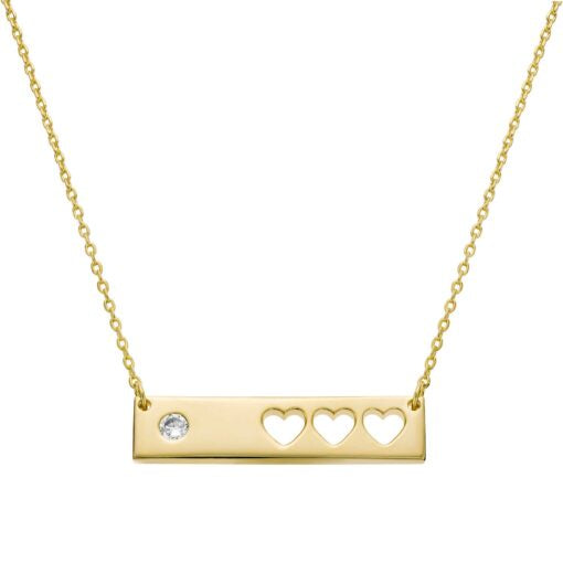 Triple Punched Heart Bar Necklace in CZ