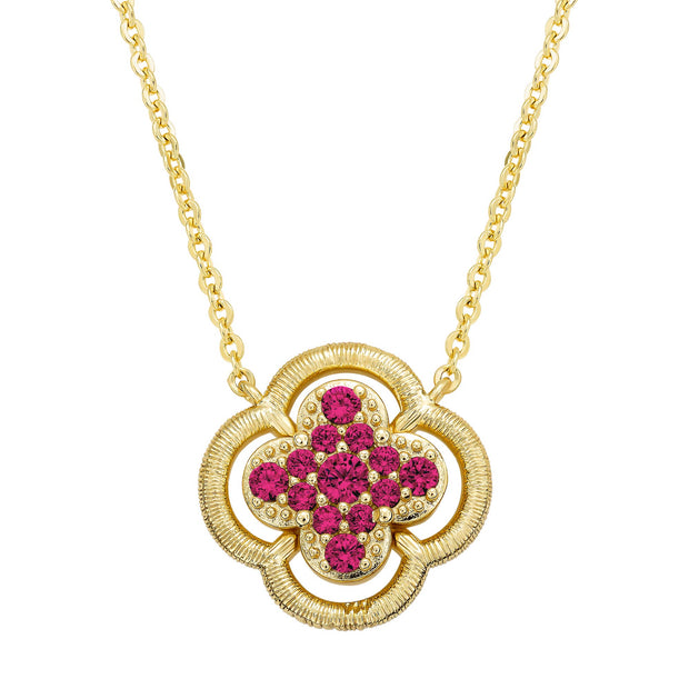 Piped Outline Ruby CZ Clover Pendant