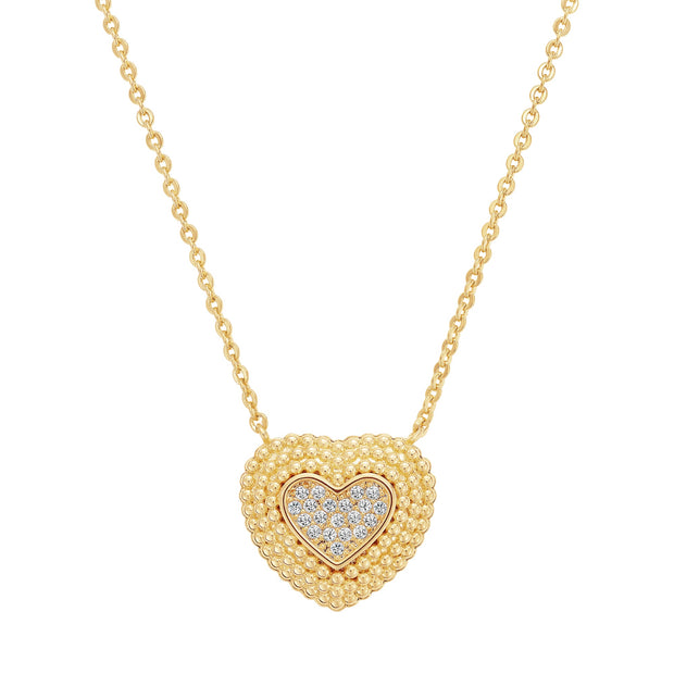 Ball Textured CZ Heart Pendant