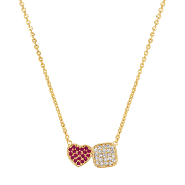 Heart and Square Ruby CZ Pave Duet Teen Pendant