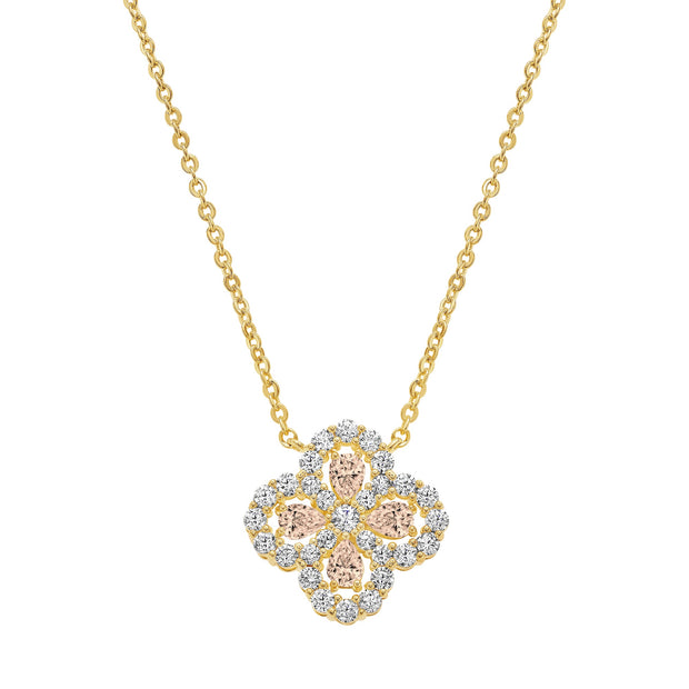 Four Stone CZ Clover Pendant in Champagne