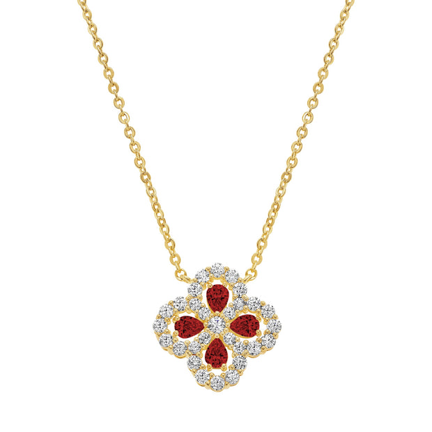 Four Stone CZ Clover Pendant in Red
