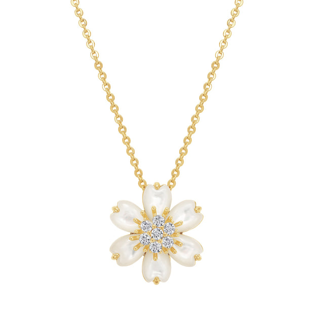 Puffed MOP Flower Pendant in CZ
