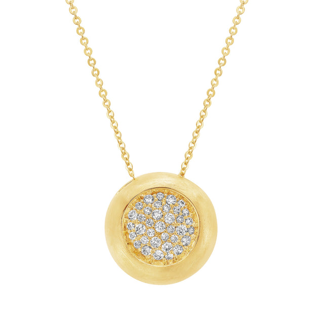 Satin Dented Circle CZ Pendant