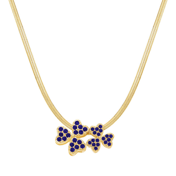 Spaced Petal Blue CZ Clovers on Snake Chain
