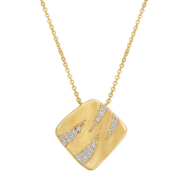 CZ Gemstone Wave Curved Pendant in Yellow Gold