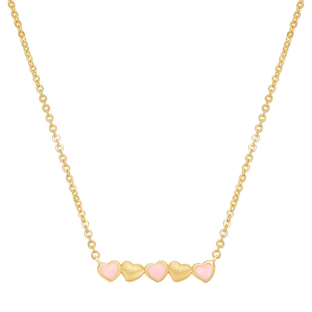 Leaning Enamel Hearts Bar Pendant in Light Pink
