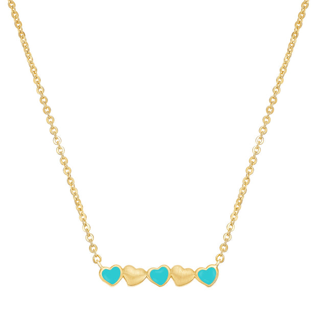 Leaning Enamel Hearts Bar Pendant in Turquoise