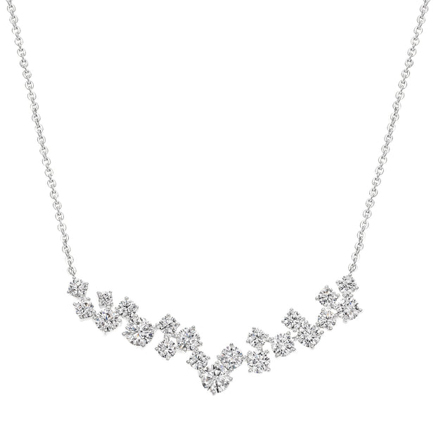 Angled CZ Cluster Bar Necklace in White Gold