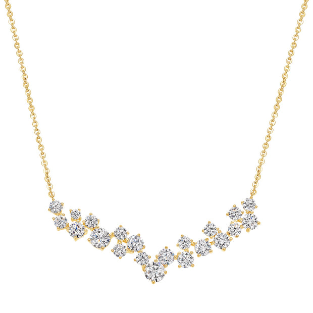 Angled CZ Cluster Bar Necklace in Yellow Gold