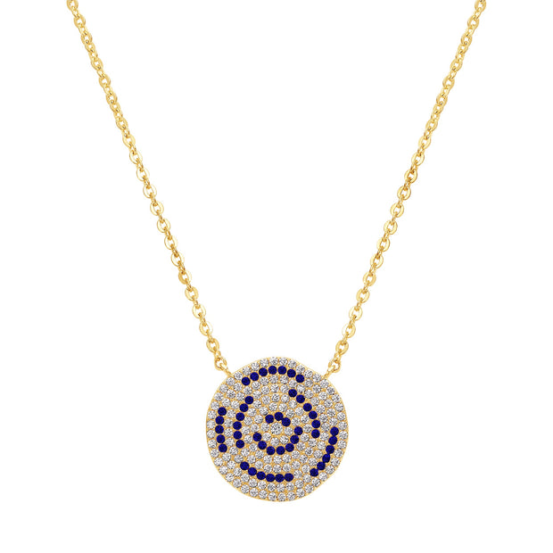 Dented Blue Pave Circle Pendant in Yellow Gold